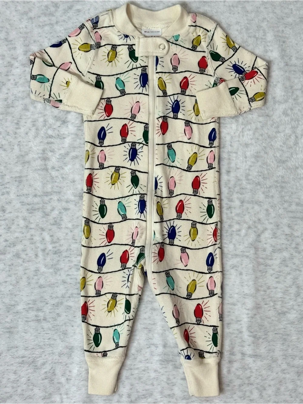 Hanna Andersson Christmas Lights Zip Sleeper 3-6M Baby Organic Cotton Holiday